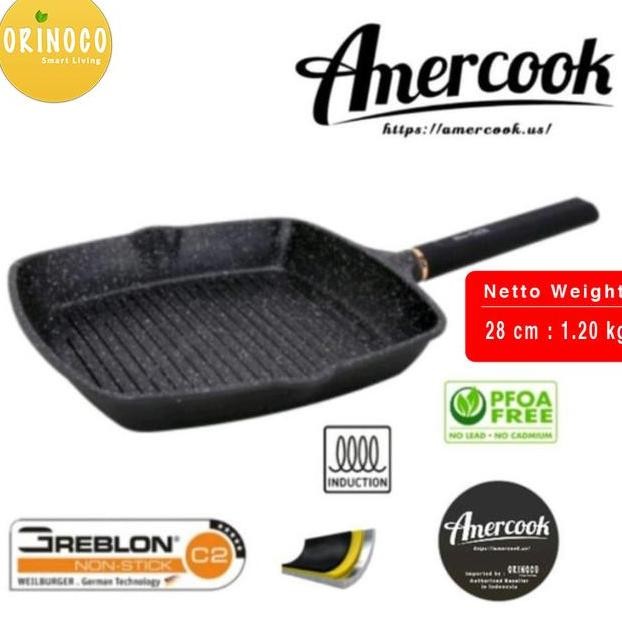 Amercook Panggangan Square Grill Pan 28Cm Anti Lengket 3 Layers