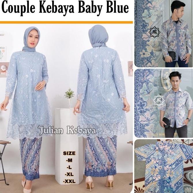 Promo Couple Kebaya Baby Blue Setelan Kebaya Modern Kemeja Batik Ayah Anak Motif Soft Blue Couple Ba