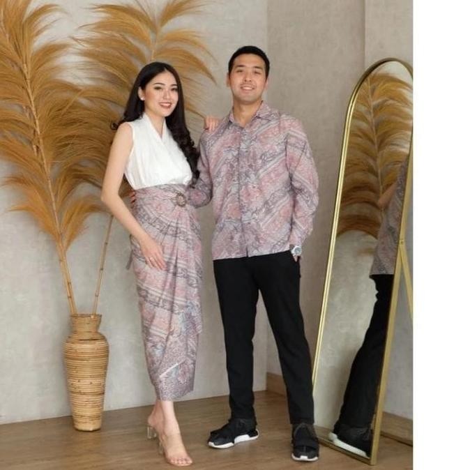 Promo KEMEJA BATIK COUPLE ROK LILIT INSTAN LENGAN PANJANG SET ROK BATIK COD