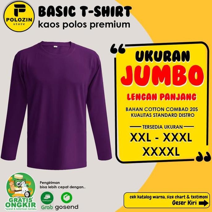 Promo Kaos Polos Pria Wanita Big Size Jumbo XXL 3XL 4XL 20s Lengan Panjang COD