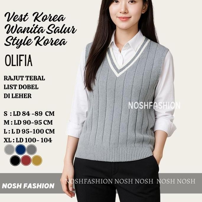 Promo Knit Vest Rompi Rajut Wanita Olivia  /Rompi Rajut Kantor Korea Unisex Salur Vest Rajut List NO