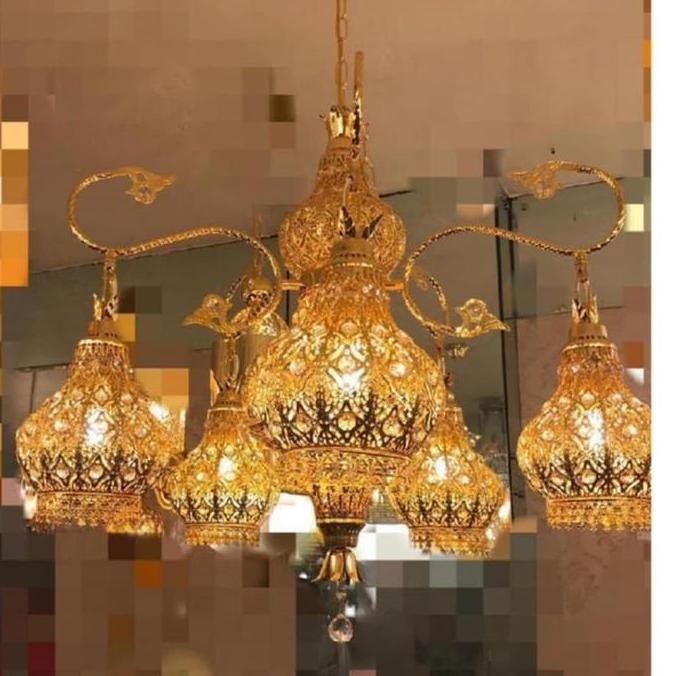 FL 7099 / 5 LAMPU GANTUNG TURKI GOLD HIAS Murah