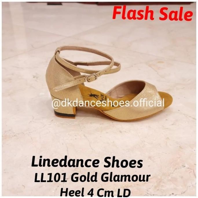 Sepatu Linedance, sepatu dansa (LL 101 Gold GL 4cm) D&K Dance Shoes