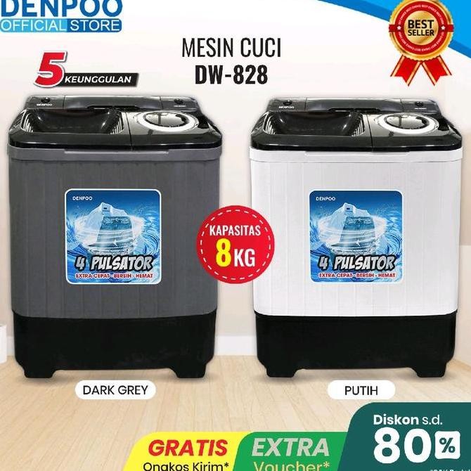 Promo Denpoo Mesin Cuci 2 Tabung DW 828 hemat listrik COD