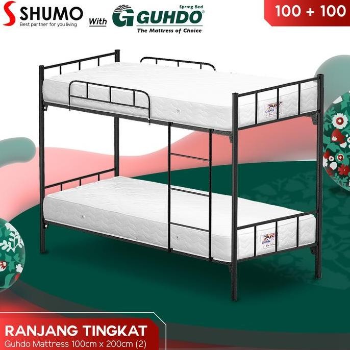 GUHDO SPRINGBED X SHUMO Ranjang Besi Bunk Bed Tingkat 100/100 Spring Bed Guhdo Full Set