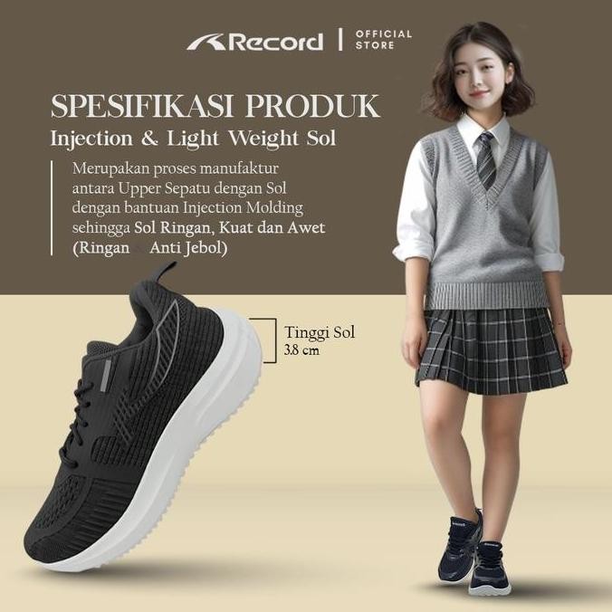 Record Ariel Sepatu Sekolah Anak Smp Sma Wanita Hitam Polos/Putih Tali 37-40 Fashion