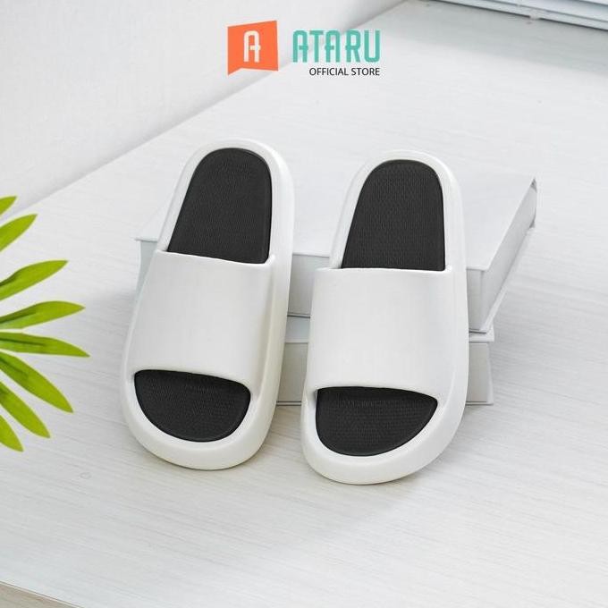 Ataru Ukuran 37/38 Sandal Thick Slippers Color Block - Putih Unisex Slipper Sendal Kasual Alas Kaki 