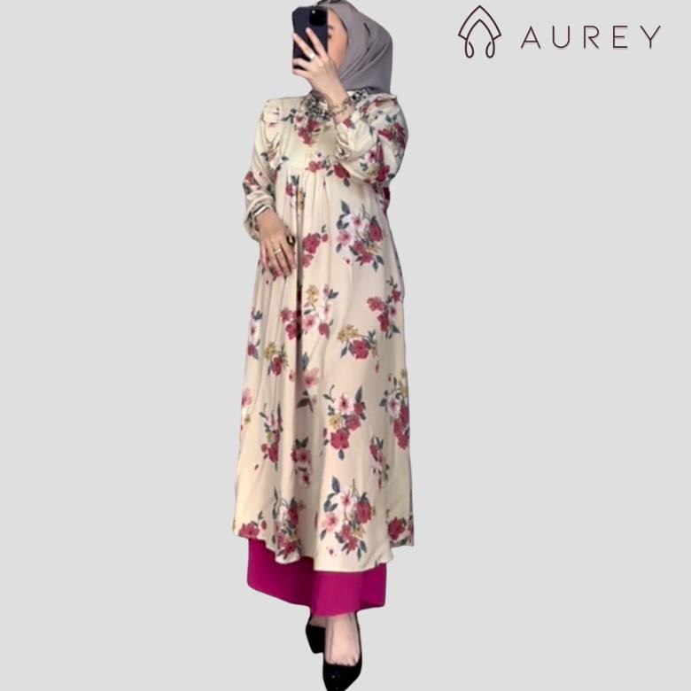 Sale Aurey - Oneset Long Tunik Wanita Namira Setelan Tunik Panjang Rayon Busui Setelan Celana Lengan
