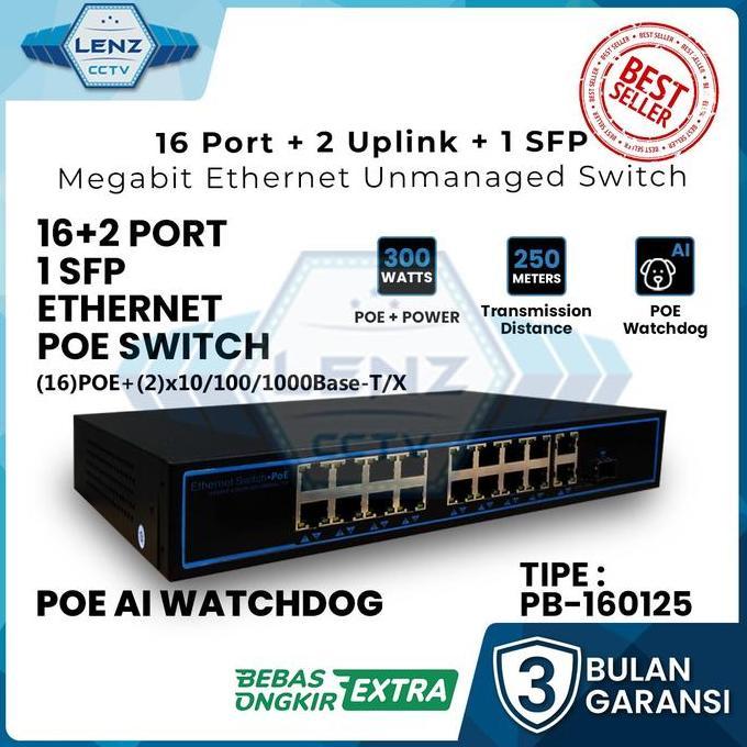 SWITCH POE 16PORT + 2UPLINK + 1SFP 100/1000 MBPS