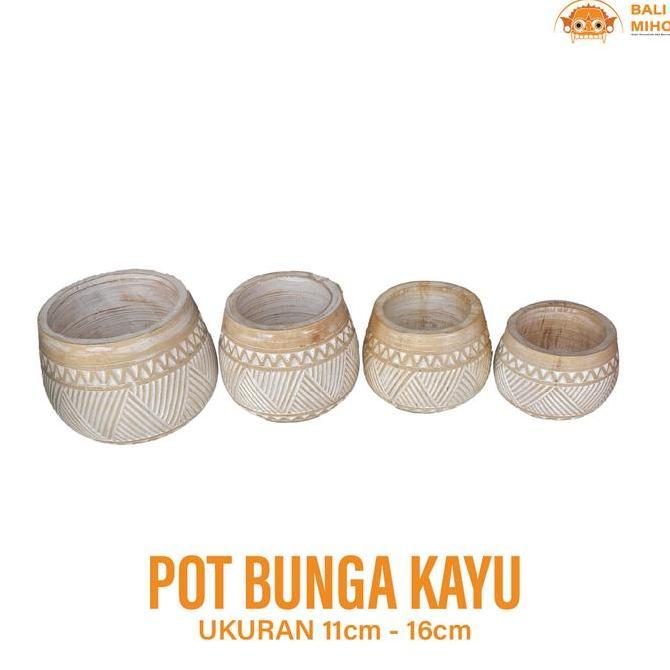 >>>>>] Pot Bunga Kayu Ukir 1 set - Vas Bunga Kayu - Wooden Vase - Pot Tanaman