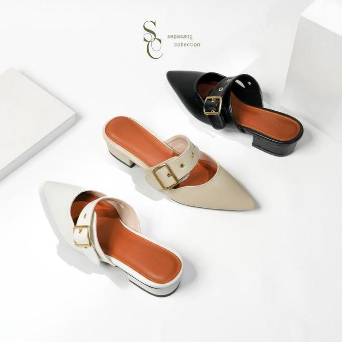 Woms- Sepasang Collection Gemma Sendal Mules Nita 3 Cm Shoes Sandal Hak Lancip Flat Mules