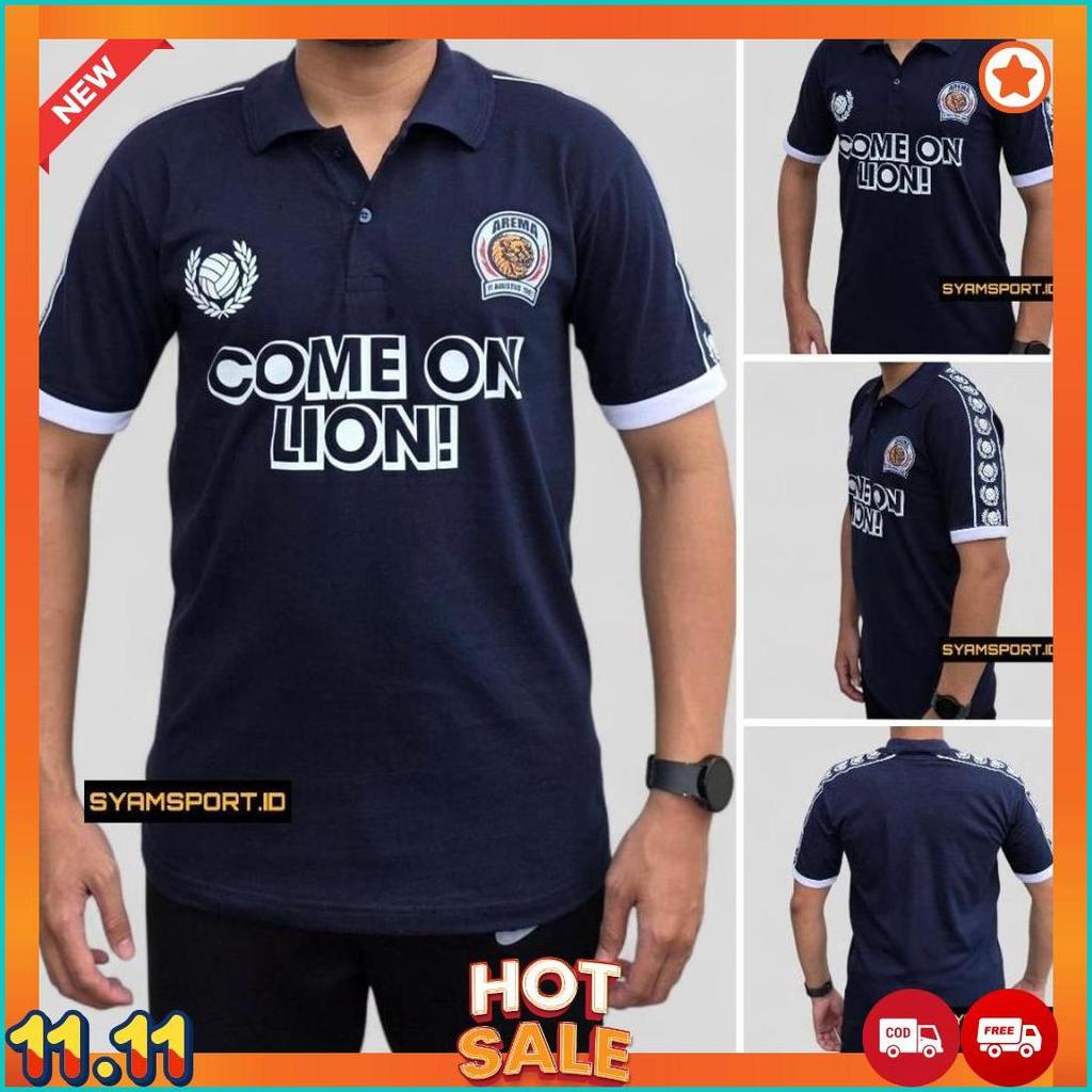 Kaos Polo Arema Retro Singa Bertindik Comeon Lion | Kaos Cotton Polo Arema | Kaos Arema Retro | Kaos