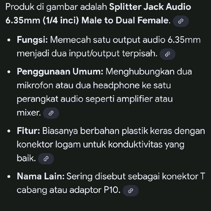 ( Y Akai Cabang Jack Mic 6.5Mm ) Cabang Splitter Jack Audio 6.5Mm (1/4 Inci) Male To Dual Female.Mic