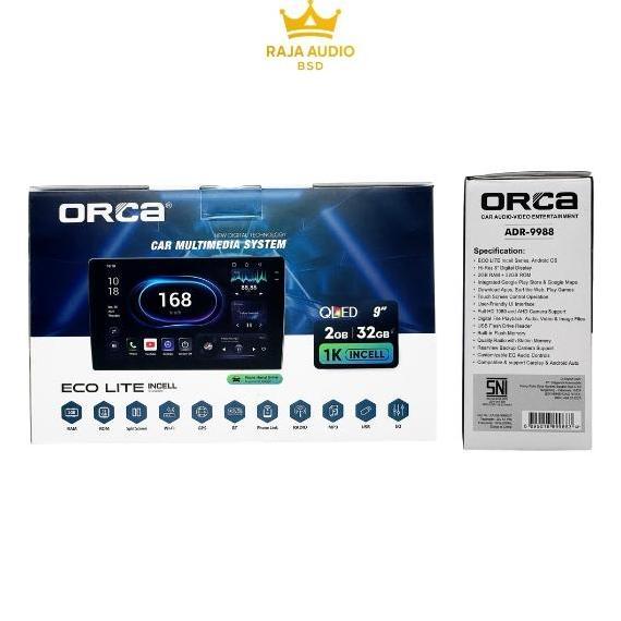 Orca Eco Lite Adr-9988 Head Unit Android 9 Inch Ips Hd, 2Gb 32Gb, Wired Carplay, Gps, Kamera Ahd, Sp