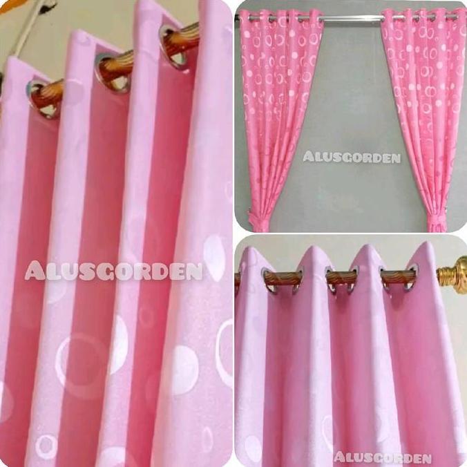 Sala - Gorden Jendela Minimalis Polos Motif Polkadot 10Ring Warna Pink Hordeng Korden Tirai Gordyn P