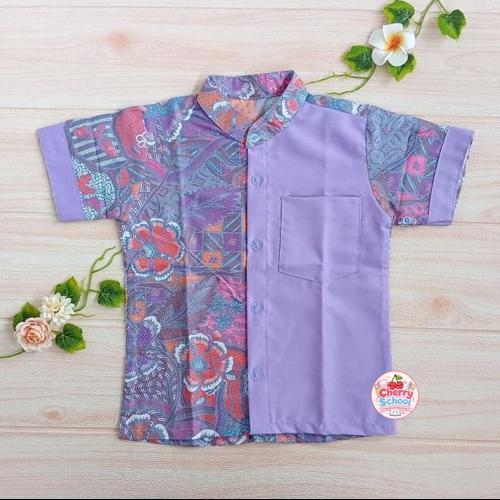 Kemeja Batik Katun Anak / Kemeja Anak Couple / Kemeja Anak Kombinasi / Hem Anak - Ungu Muda