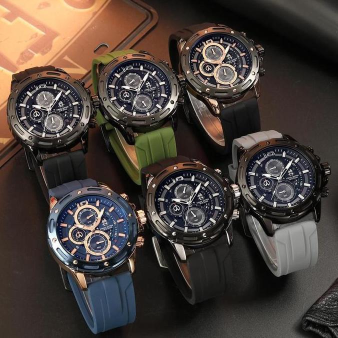 Watch- Evans Jayden Jam Tangan Pria 9494 Rubber Kaca Sapphire Chronograph Ter Resistant 5Atm Tches