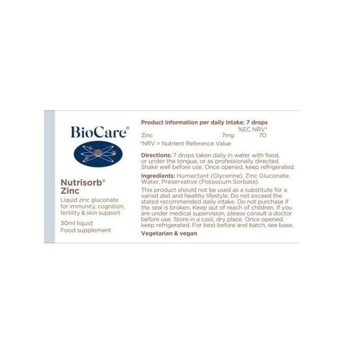 Ready Stock Biocare Nutrisorb Zinc 30Ml