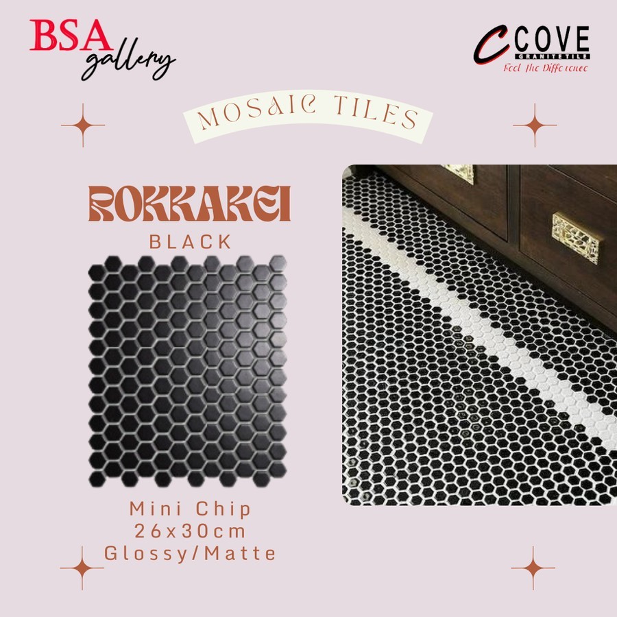 NEW -MOSAIC TILE HEXAGONAL MINI BLACK / KERAMIK MOZAIK HITAM LANTAI DINDING