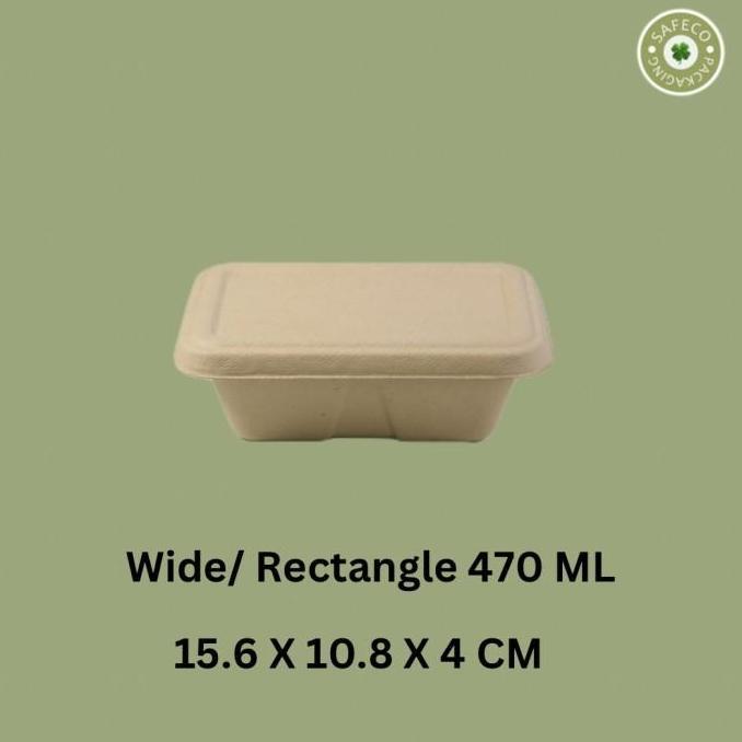 50 Pcs Bagasse Safeco Wide 470 ml Rectangle Eco Food Lunch Takeaway Box  Food Kotak Kemasan Tempat P