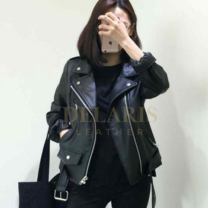 Camisa  - Delaris Jaket Kulit Sintetis Wanita Ramones Hitam