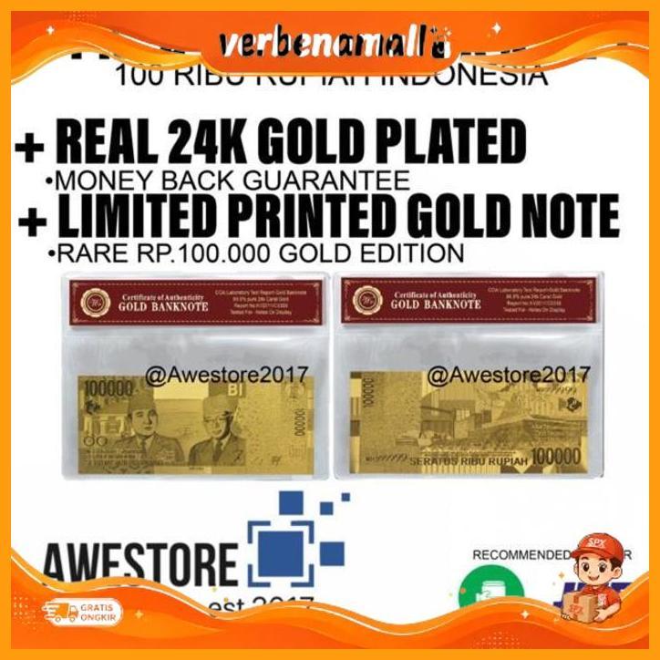 Uang Replika 100.000 Rupiah Lapis Emas 24K Seratus Ribu Gold Plated Produk Baru
