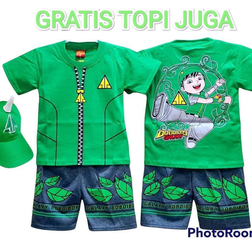 Kostum Baju Anak Boboiboy Daun Gratis Topi / Kostum Baju Boboiboy Topi Hijau Terlaris