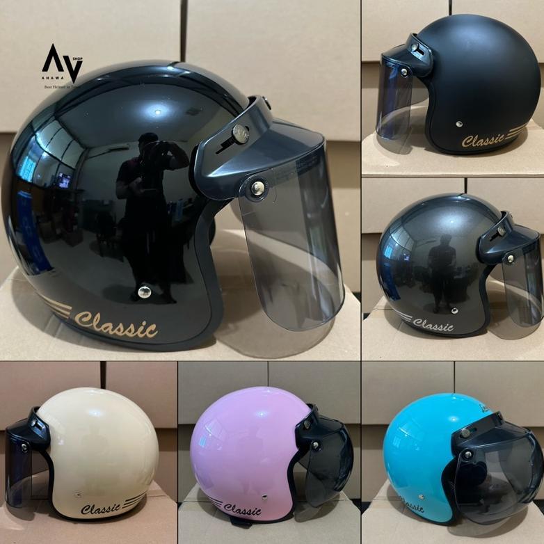 Ready Stock Helm Bogo Retro Lunar/Daiso/Bivi Solid - Sni