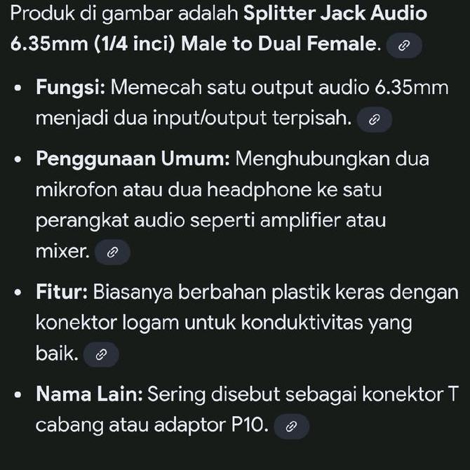 HIMAX GLOSIR ( Y AKAI CABANG JACK MIC 6.5MM ) CABANG SPLITTER JACK AUDIO 6.5MM (1/4 INCI) MALE TO DU