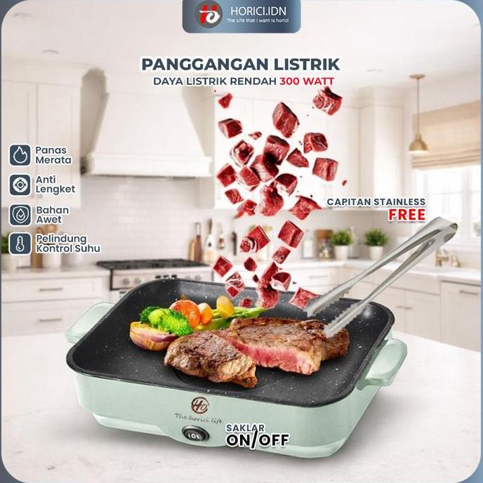 kokahyuan718 - horici panggangan multifungsi bbq elektrik panci pemanggang anti lengket persegi panj
