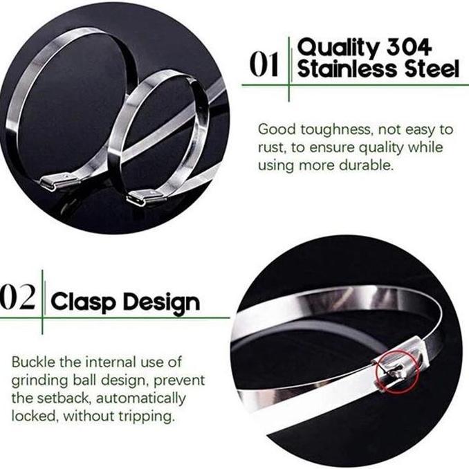 Domdom- 100Pcs Kabel Ties / Kabel Tis Stainless  Panjang  Stainless Cable Ties/Cable Ties Stainless/