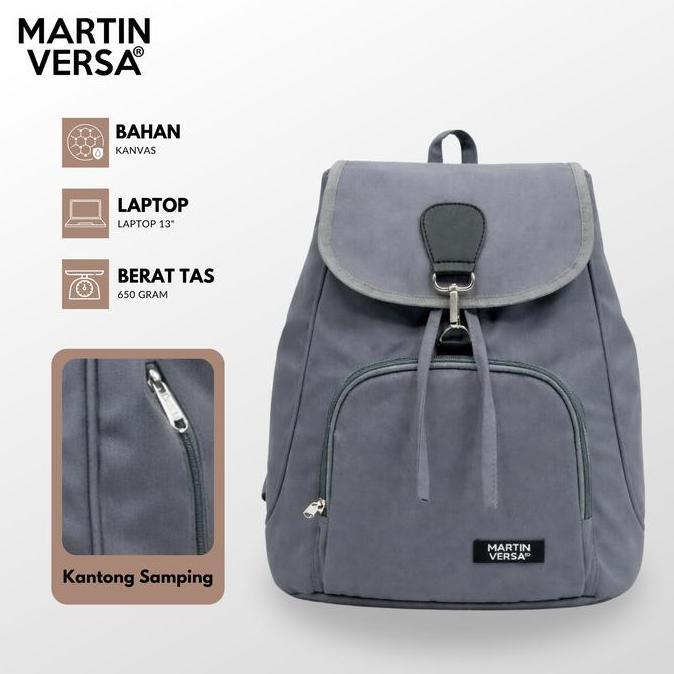 wassyalamaparel - tas ransel wanita tr5lite canvas polos hitam martin versa backpack polos