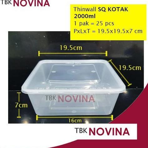 [25PCS]Thinwall 2000ml SQUARE food container box tempat makan plastik kotak nasi penyimpanan makanan