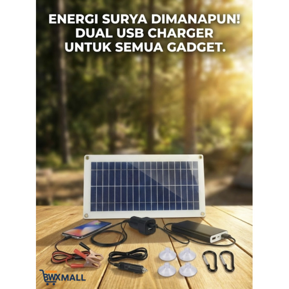 Panel Surya Portable SOLA 18V 10W Charger Tenaga Surya Dual USB Fast Charging Powerbank Cas HP Aki M