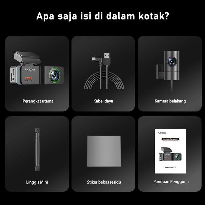 Cargoos O1 2026 Dashcam Dual Kamera 4K+1080P WiFi Depan Belakang