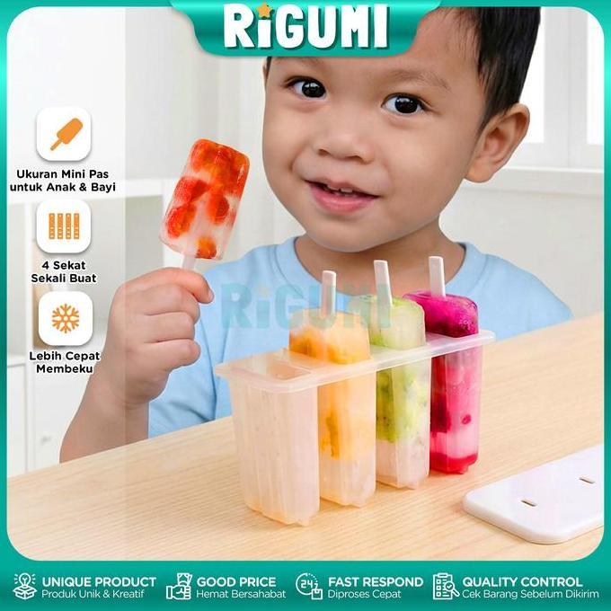 PLUCKERDRUMB Cetakan Es Krim Mini Loli Frozen Es Lilin Transparan 4 Sekat Plastic Frozen Popsicle