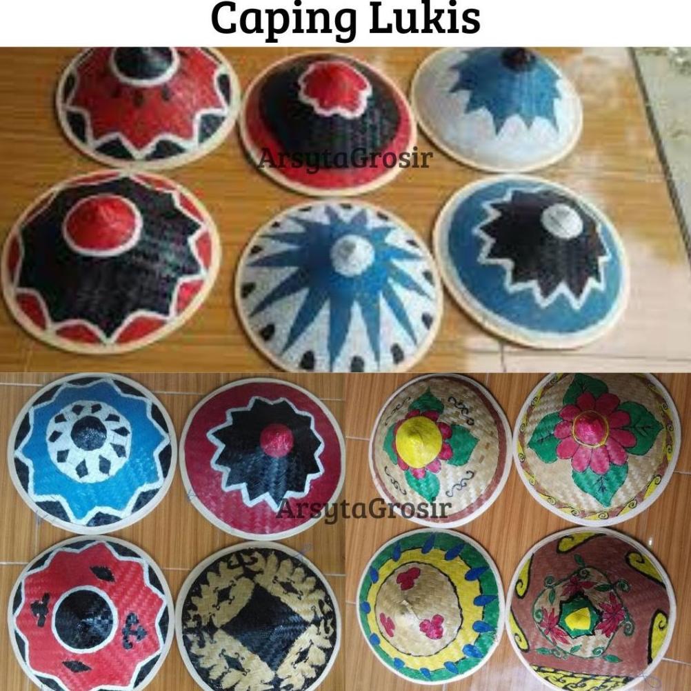TOPI CAPING LUKIS DEKORASI - CAPING BAMBU PETANI - TOPI CAPING LUKIS UNIK