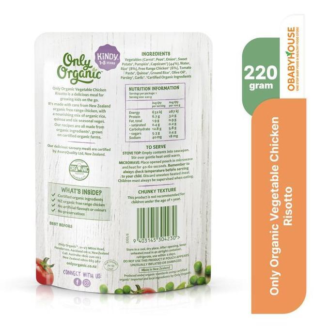 Bebe- Only Organic Vegetable Chicken Risotto Kindy 1-5 Years 220 Gr