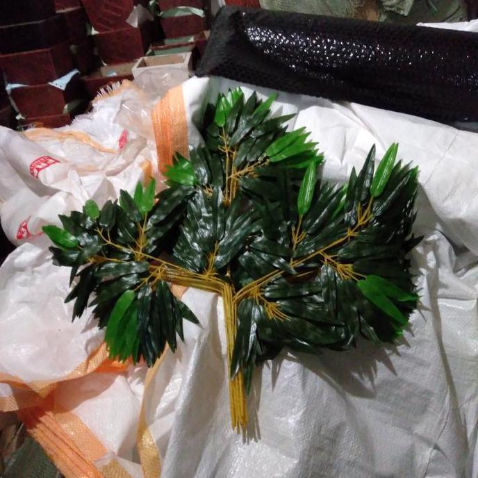 Wonx- 1 Lusin Daun Bambu Kuning Plastik/Bambu Artificial