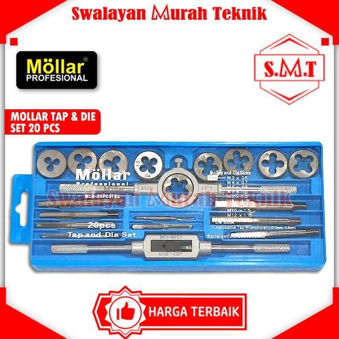 MOLLAR 20PCSTDS Hand Tap Die Set 20 Pcs Alat Drat Ulir Snai Senai Baut