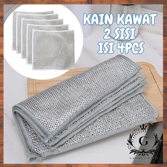 GaleryJak PREMIUM 4 PCS Kain Lap Dapur Kawat Bentuk Petak Halus Untuk Membersihkan Panci Dan Piring 