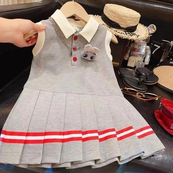 [HPRINCESS KESLI] 2-11 Tahun Gaun polo shirt tanpa lengan anak perempuan gaya kuliah kartun Hello Ki