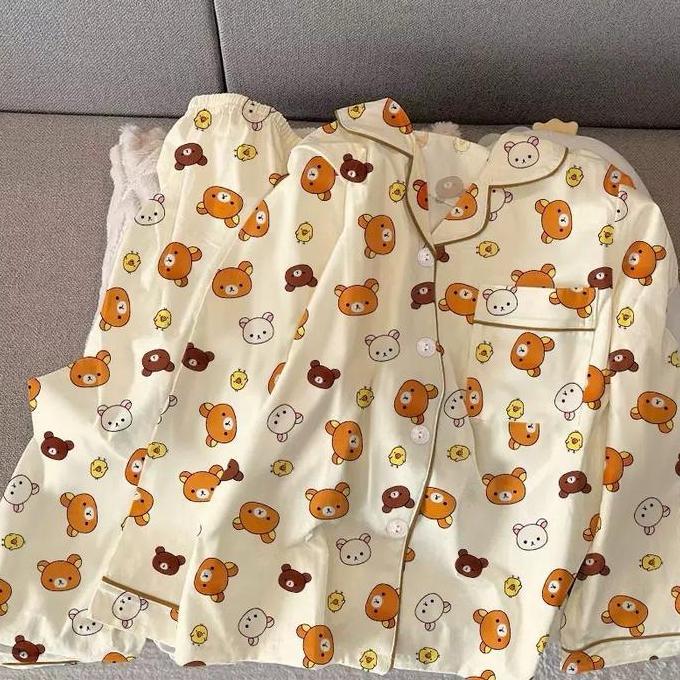 BABA - Piyama Wanita Korean Style Motif Beruang Bahan Milk Cotton L XL XXL Lembut Adem Nyaman Tidak 