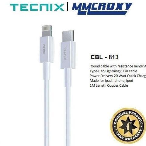 TERBARU - Tecnix CBL-813 Kabel Data Charger USB Type-C To Lightning PD 27W QC