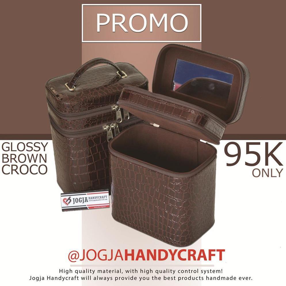 Tas Makeup Beautycase Glossy Brown Croco