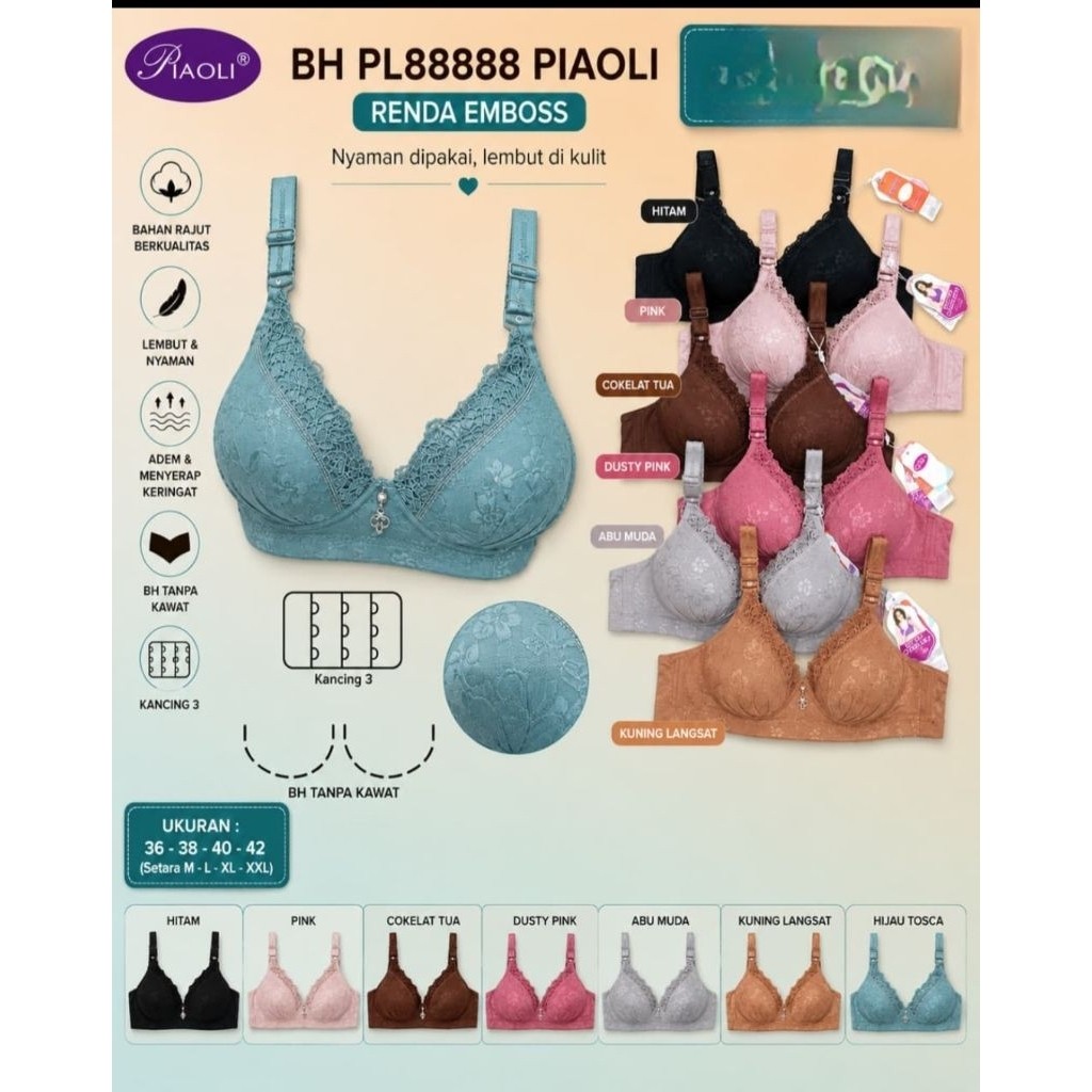 Grosir BRA/BH PIAOLI 88888 tanpa kawatSUPER PREMIUM/KAIT 3