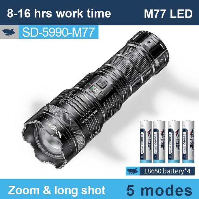 [terlaris] Senter Smiling Shark SD5990 SmilingShark SD 5990 M77 10000lm Type-C Rechargeable Zoom Wat
