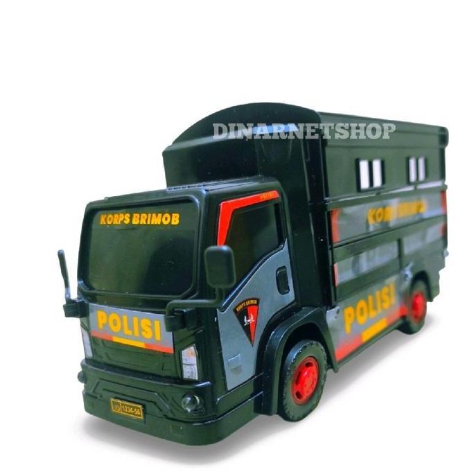 Mainan Truck Oleng Brimob Polisi Bak Dump BO Truk Mania Dengan Lampu dan Suara Hadiah Koleksi Miniat