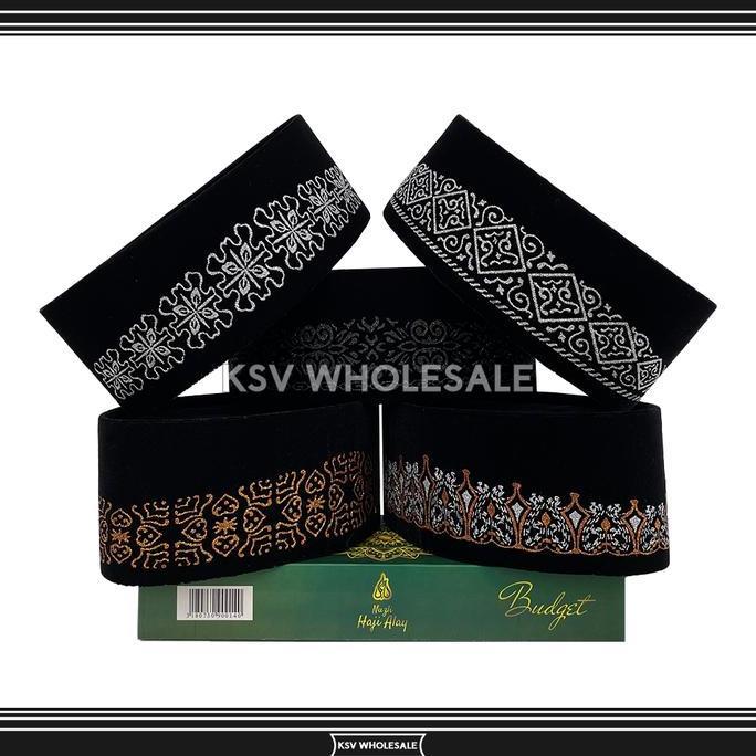 DI21 - Peci HAJI ALAY GRAFER Sablon AC Tinggi 9 Cm Peci Sholat Hitam Motif Full Bordir Kopiah Shalat