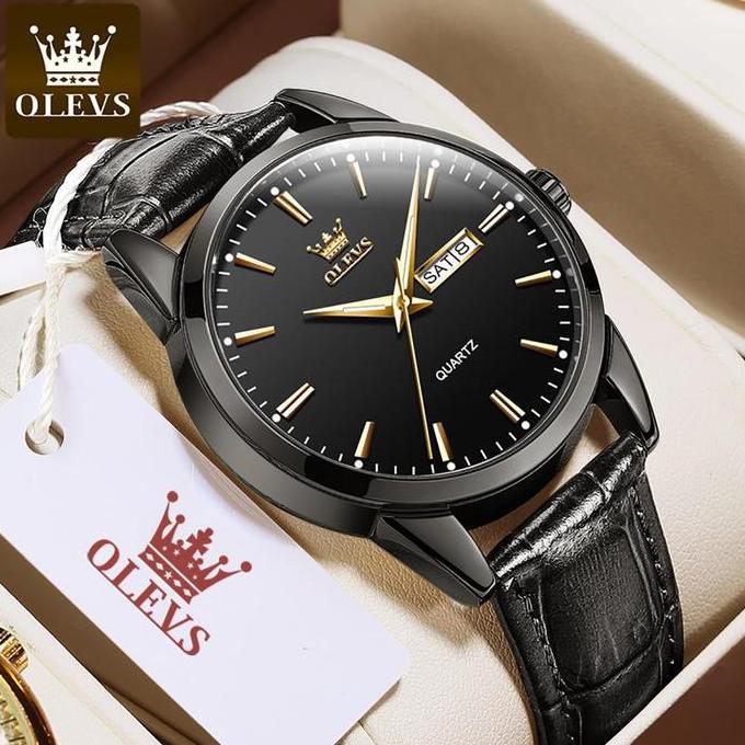 Waer- Olevs Jam Tangan Pria Anti Air Tahan Kulit Analog Men Tch Hitam Putih Biru Tches Kaca With Kot